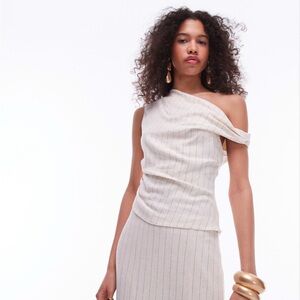 Topshop asymmetric one shoulder top in natural pinstripe